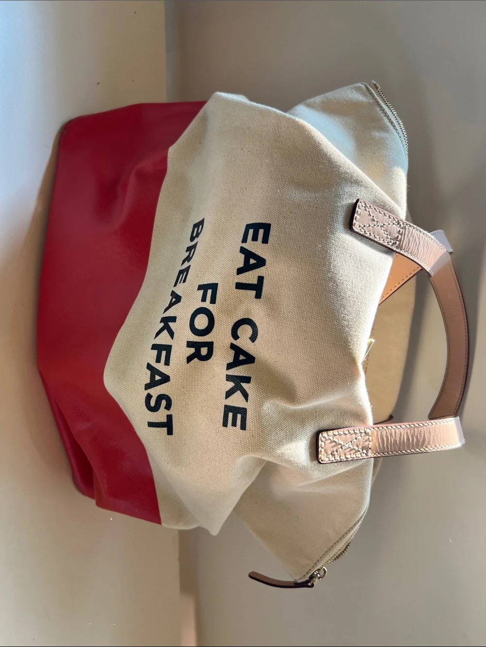 kate spade Canvas Tote with orange Base and Natural Body